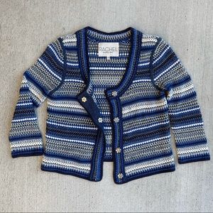 Rachel Roy blue white knit snap front cardigan M